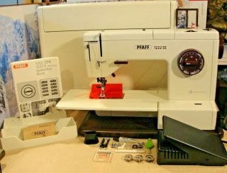 Rare Pfaff 1222 Se Electronic Sewing Machine W/ Idt & Snap - On Feet,  Storage Rack