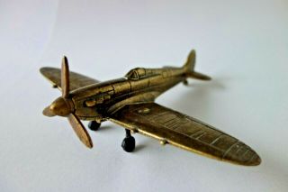 22 Cm Large Vintage Brass Spitfire Britihs Military Airplane Model Wwii Ww2