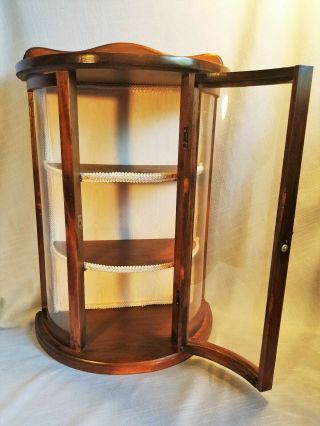 Vintage Miniature Curio Cabinet Curved Glass Satin Lined Tabletop or Wall Mount 4