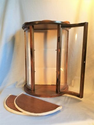 Vintage Miniature Curio Cabinet Curved Glass Satin Lined Tabletop or Wall Mount 5
