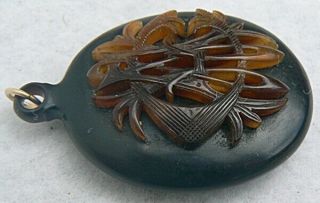 Antique Victorian Tortoise Shell Signet Pendant Mourning jewelry 2