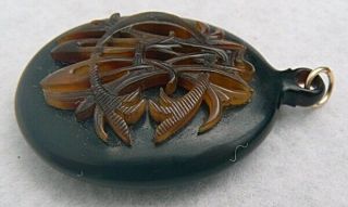 Antique Victorian Tortoise Shell Signet Pendant Mourning jewelry 3