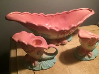 Vintage Hull Bow Knot Console Bowl With Candle Holders