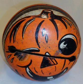 Vintage Tin Halloween Noise Maker Life Of The Party Products Jack - O 