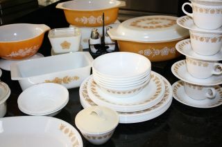 Vintage CORELLE Butterfly Gold Dinner Set with Accessories 3