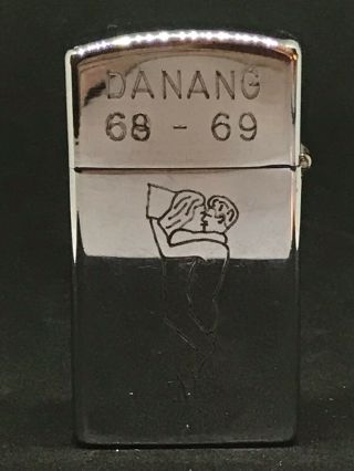 Vintage Zippo Lighter Danang Vietnam 1968 - 69 Erotic Sas Wings Badge