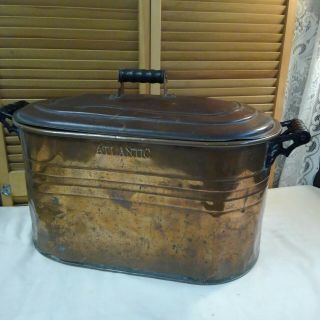 Primitive Atlantic Copper Boiler Wash Tub W/ Tin Lid Vintage