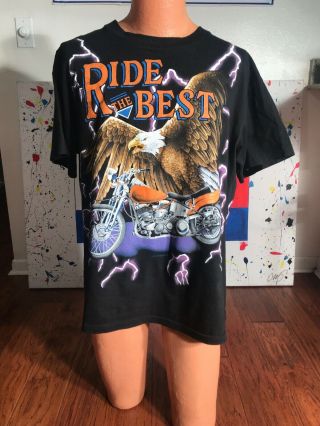 Vintage 90’s Usa Thunder Ride The Best Lightning American Biker Shirt Size Xl