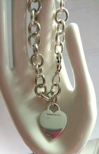 Vintage Tiffany & Co Heart Tag Charm Bracelet Chain 925 Sterling Silver 8 "