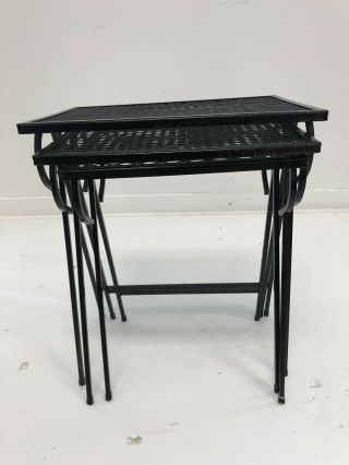 3 Vintage BLACK NESTING TABLE SET stacking metal mid century modern plant stand 2