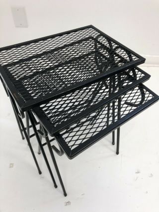 3 Vintage BLACK NESTING TABLE SET stacking metal mid century modern plant stand 3