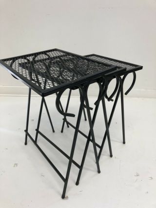 3 Vintage BLACK NESTING TABLE SET stacking metal mid century modern plant stand 4