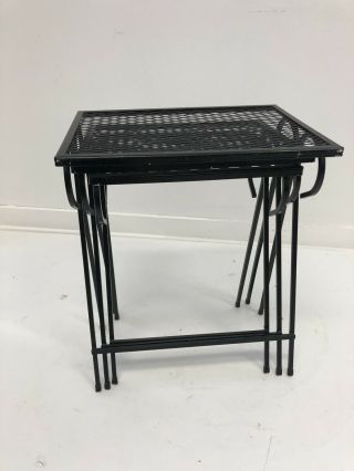 3 Vintage BLACK NESTING TABLE SET stacking metal mid century modern plant stand 5