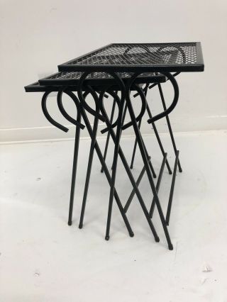 3 Vintage BLACK NESTING TABLE SET stacking metal mid century modern plant stand 6
