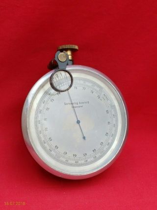 Vintage 5 " Surveying Aneroid Barometer & Magnifying Lens In Leather Case