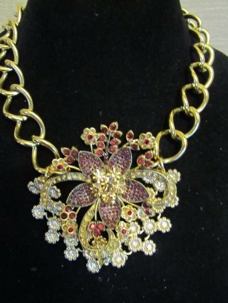 Vintage Huge Avon Rhinestone Flower & Monet Statement Necklace - Repurposed Ooak