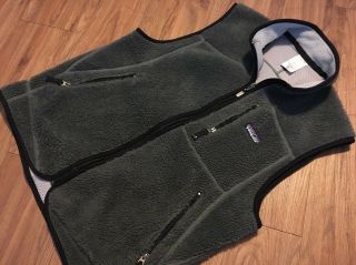 Patagonia Vintage Men’s Retro Pile Fleece Vest Medium Forge Grey Full Zip Rare