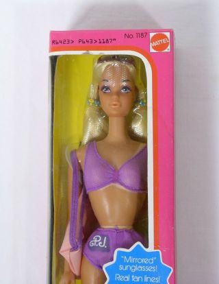Vintage Pj Barbie Sun Lovin Malibu 1187 Nrfb Peek A Boo Tan Sunglasses Rare Mhb