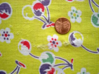 CHERRIES on CHARTREUSE Full Vtg FEEDSACK Quilt Doll Clothes Sewing Craft Fabric 4