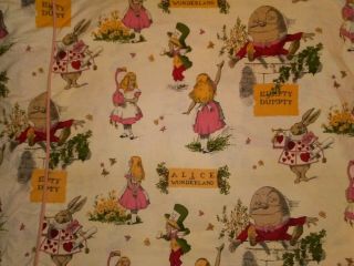 Vintage Alice In Wonderland Upholstery Fabric Couch Cover Humpty Dumpty Rare