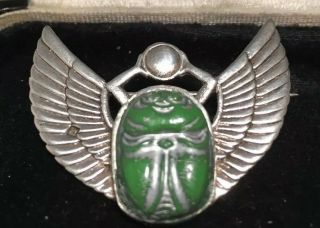 Vintage Jewellery Lovely Silver Scarab Beetle Egyptian Revival Brooch
