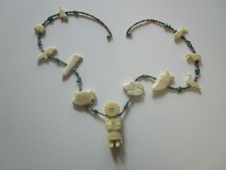 Vintage Hopi Or Zuni Antler Bone Carving Fetish Large Chunky Necklace Sculpture