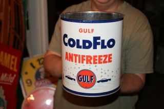 Vintage Gulf Coldflo Antifreeze 1 Gallon Metal Can Gas Station Oil Sign