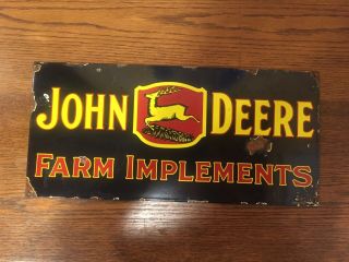 Vintage John Deere Tractor Farm Implement Porcelain Enamel Dealer Sign