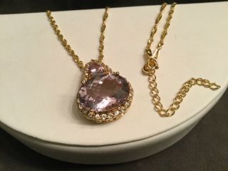 Vintage Italy 18k - G/p 925 Sterling Checkerboard Amethyst Pendant Necklace 20”