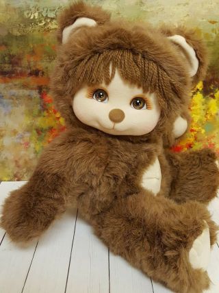 " My Child " Mattel Doll Dressed As Brown Bear Cub,  Pet Baby Plush,  Vintage 1986