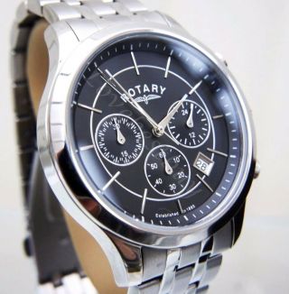 100 Rotary Mens Watch Chronograph Stainless Steel Rrp £180 Boxed