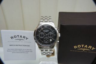 100 ROTARY Mens Watch Chronograph Stainless Steel RRP £180 Boxed 3