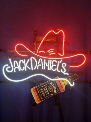 Vintage Jack Daniels Cow Boy Hat Neon Sign Light WhiskyBeer Bar Pub Wall Decor 2