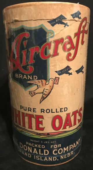 Vintage Aircraft Brand Rolled Oats Container 3lb Box Airplanes One To Get