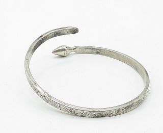 925 Sterling Silver - Vintage Floral Vine Pointed End Cuff Bracelet - B4750 3