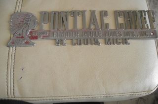Vintage Travel Trailer Emblem,  Pontiac Chief Detroiter Mobile Homes Mfg
