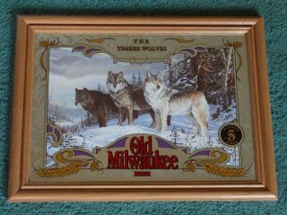 Vintage Old Milwaukee " The Timber Wolves " Mirror Advertising Sign Fast S/h