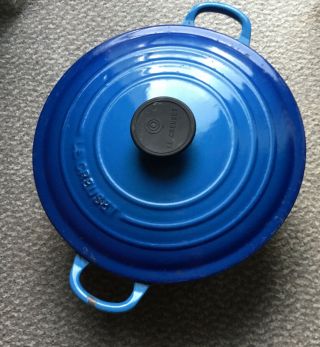 Vintage Le Creuset Cast Iron Number 24 Pot With Lid Blue France