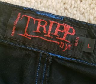 Tripp NYC Goth Pants Zip Off Shorts Chains Emo Black Blue Stitch SZ L Skulls 3