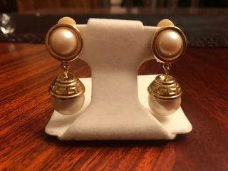 Vintage Jewellery Signed Givenchy Double Pearl And Gold Tone Earrings=stunning