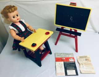Vintage 1962 Suzy Smart Doll Complete With Desk,  Chalkboard/easel & Instructions