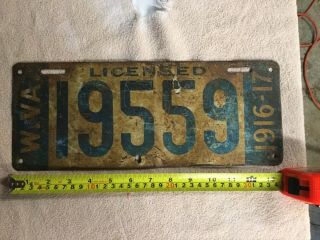 Vintage Collectible Antique License Plate West Virginia 1916 - 1917