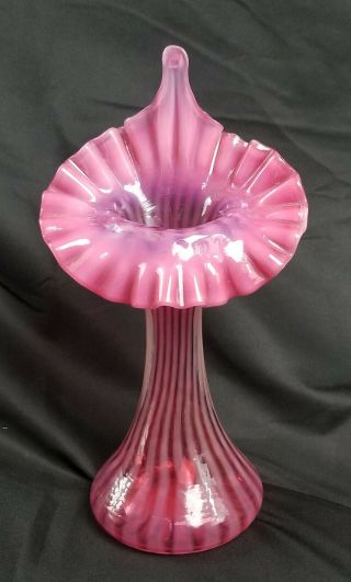 Vintage Fenton Glass Cranberry Opalescent Swirl Spiral Jack In The Pulpit Vase