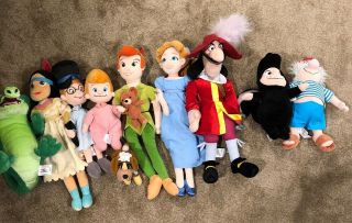 Disney Full Set Of Stuffed Peter Pan Rare Peter Wendy John Michael Smee Tiger Li