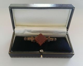 Antique Victorian Goldstone Nanny Sewing Brooch With Thread