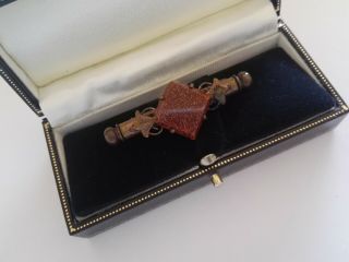 Antique Victorian Goldstone Nanny Sewing Brooch with Thread 2