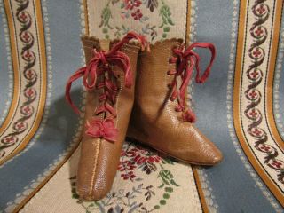 Antique French Fashion Poupee Peau Leather Signed Jj Boots For Lady Doll