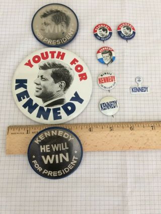 9 Vintage John F Kennedy President Campaign Buttons And Pins Green Duck Chicago