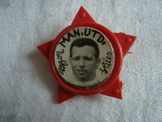 FOUR Vintage MANCHESTER UNITED Plastic Red Star Pin Badges BEST/DUNNE/STILES/LAW 3