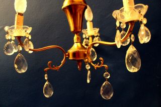 Antique Vintage French Brass Crystal Glass Chandelier 30 x 40 cm 3